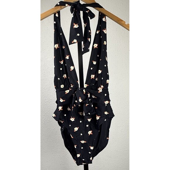 WeWoreWhat XL One Piece Halter Swimwear Black Floral NWT Swim Romantic Coquette - Picture 4 of 8